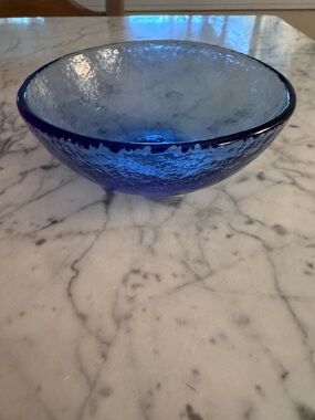 Fire and light blue bowl, 6 inches, EUC